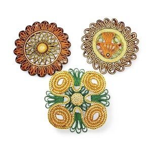 3-Vintage Trivets Colorful Floral Woven Wicker Hot Pads High-Quality Retro